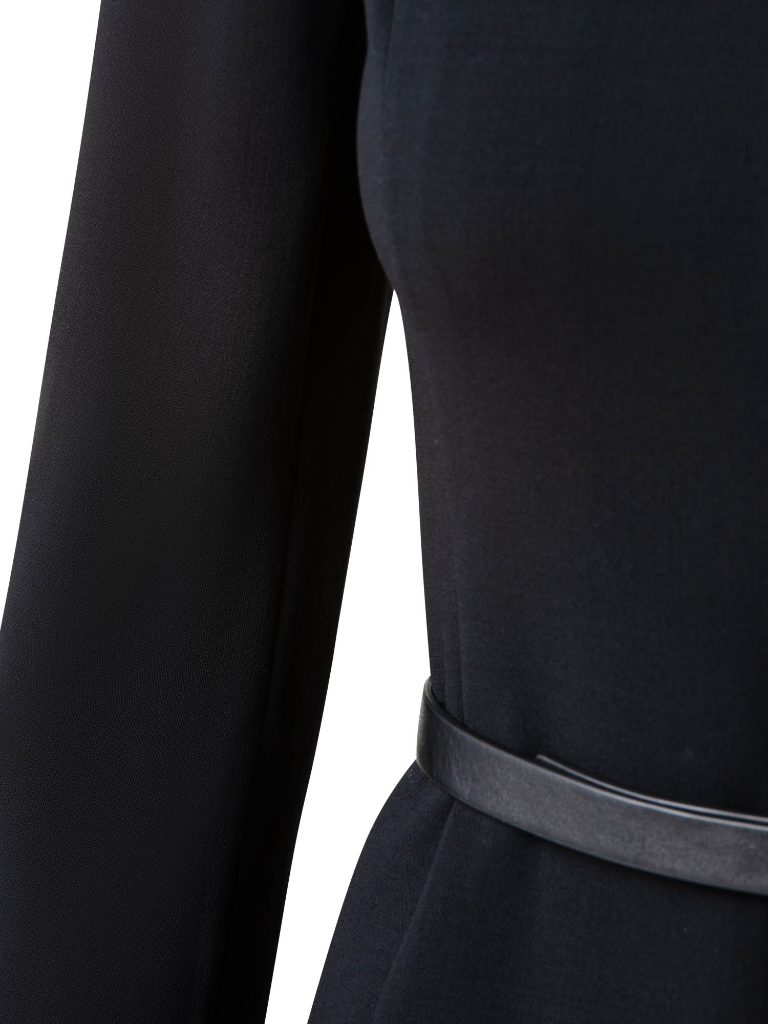 Designer 3/4 Sleeve Wool Double-Face Mock Neck Dress - black