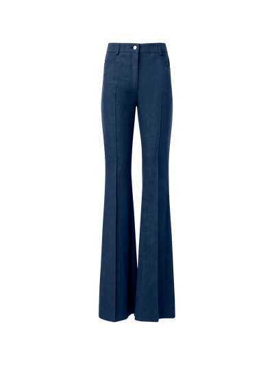 Designer Bootcut Cotton Denim Stretch Pants - navy - blue
