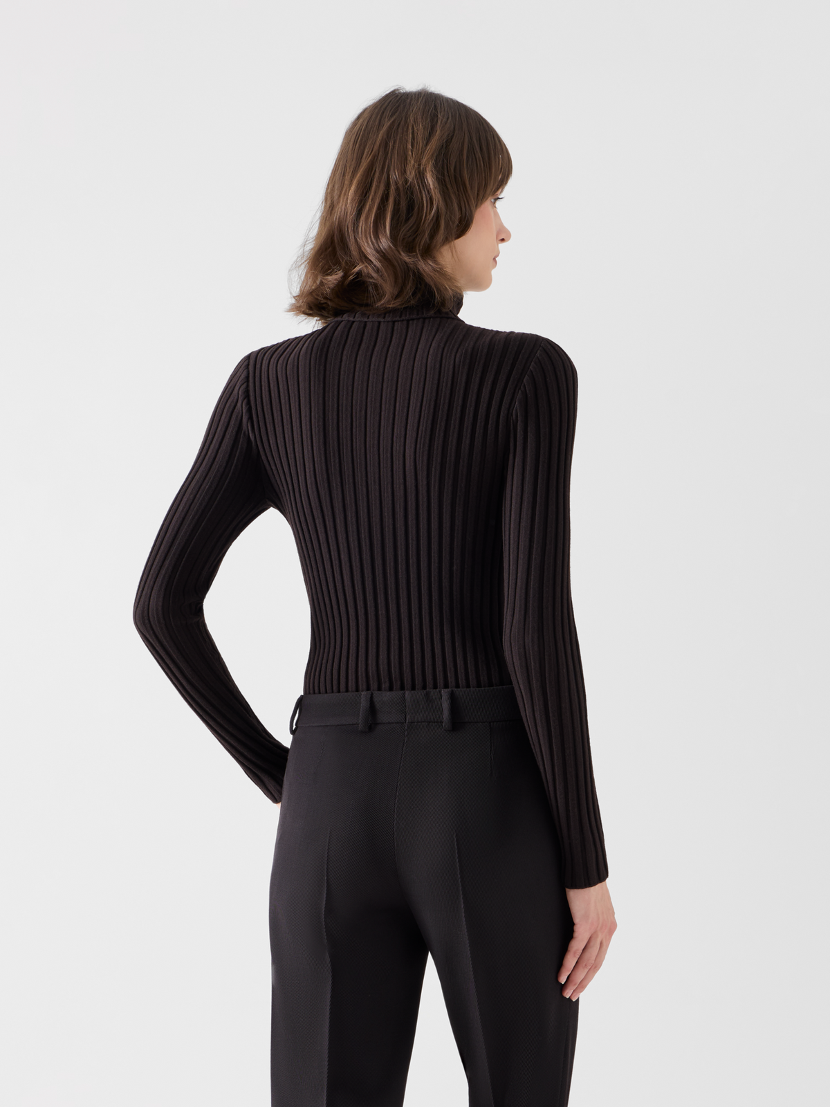 Designer Reversed Rib Merino Knit Turtleneck - brown #editorial
