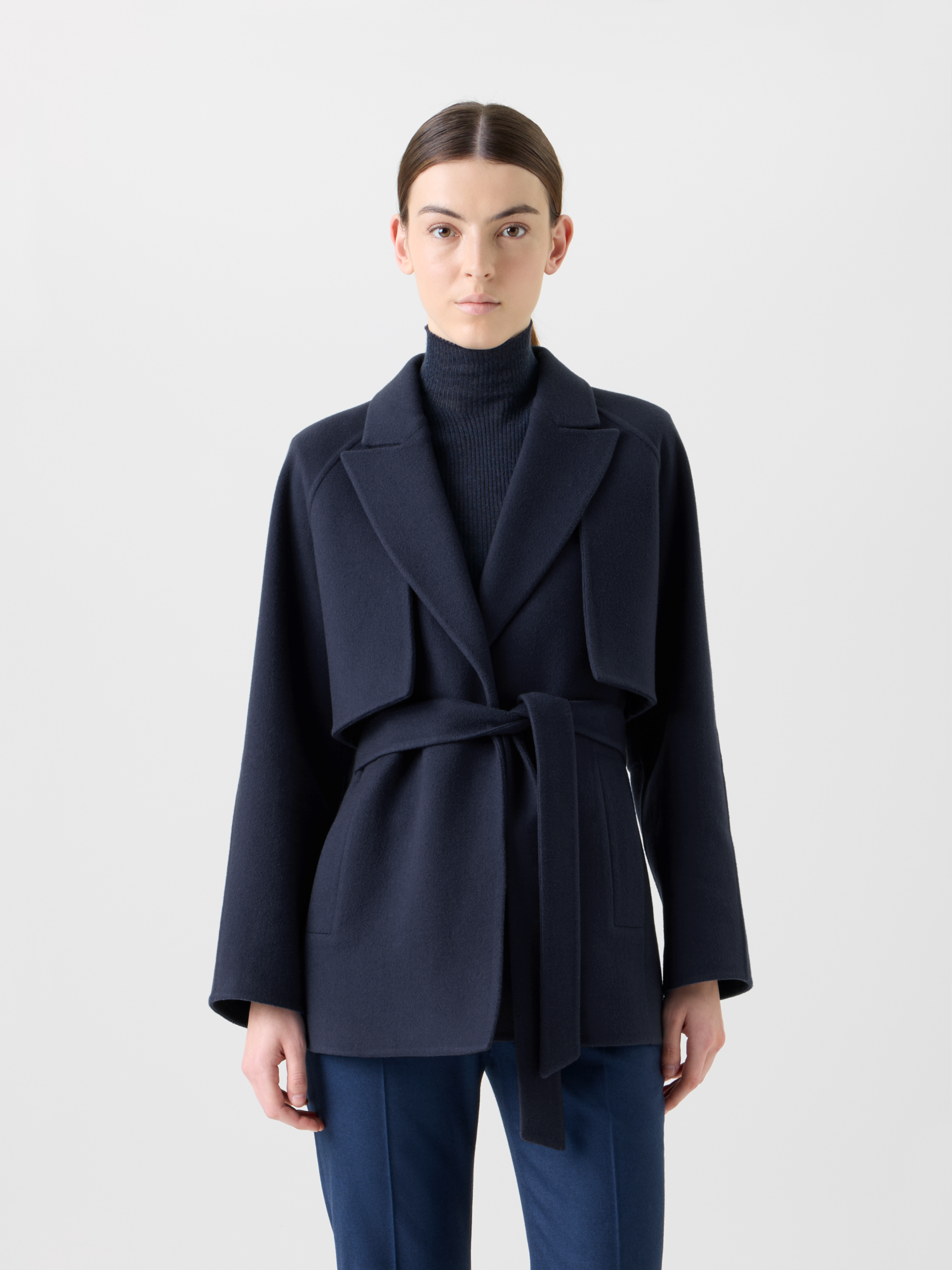 Designer Short Duo Coat - Cashmere Vest and Bolero - neutral - navy - blue 