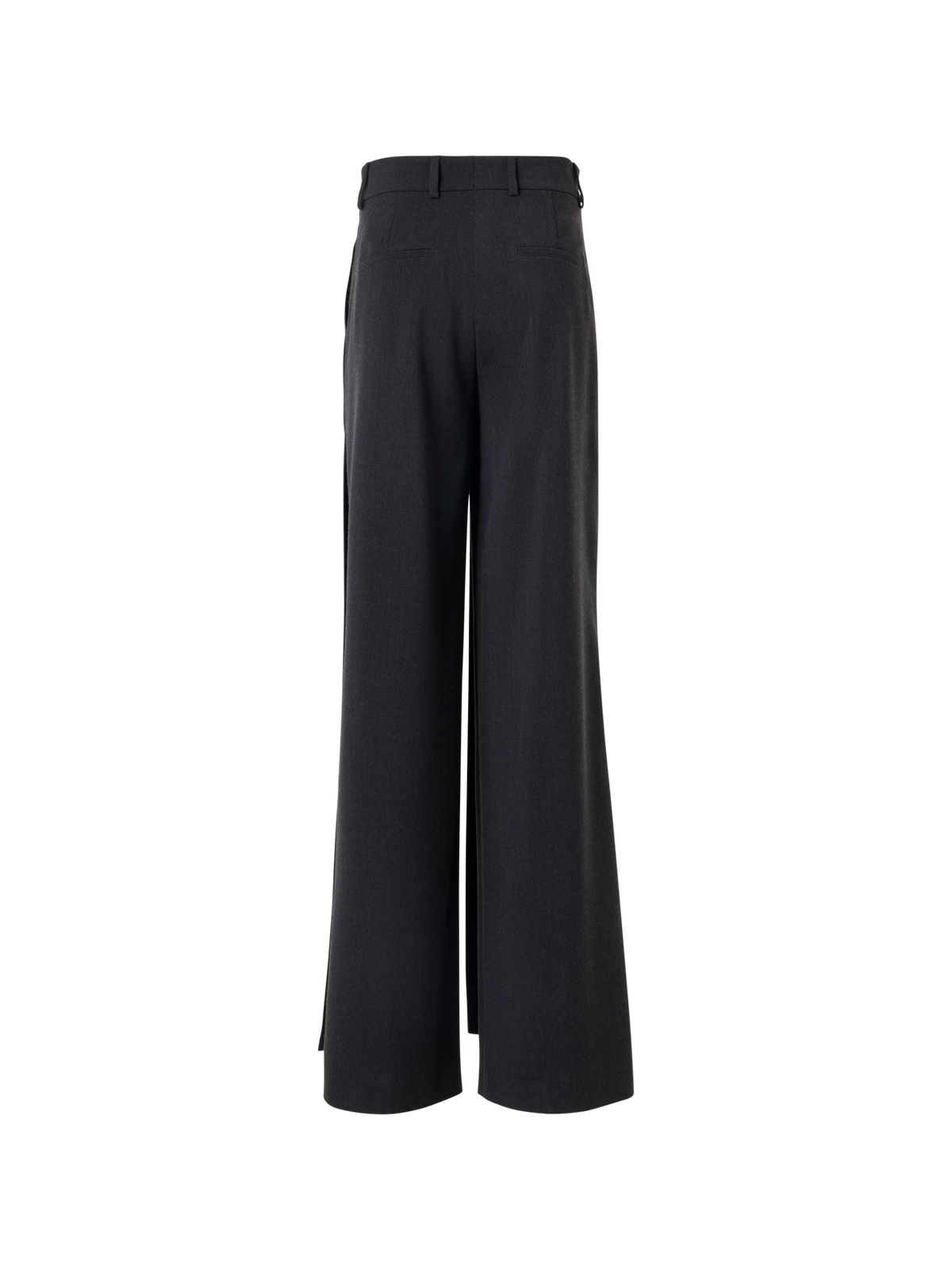 Designer Wide Wool Gabardine Pants with Front Overlayer - grey