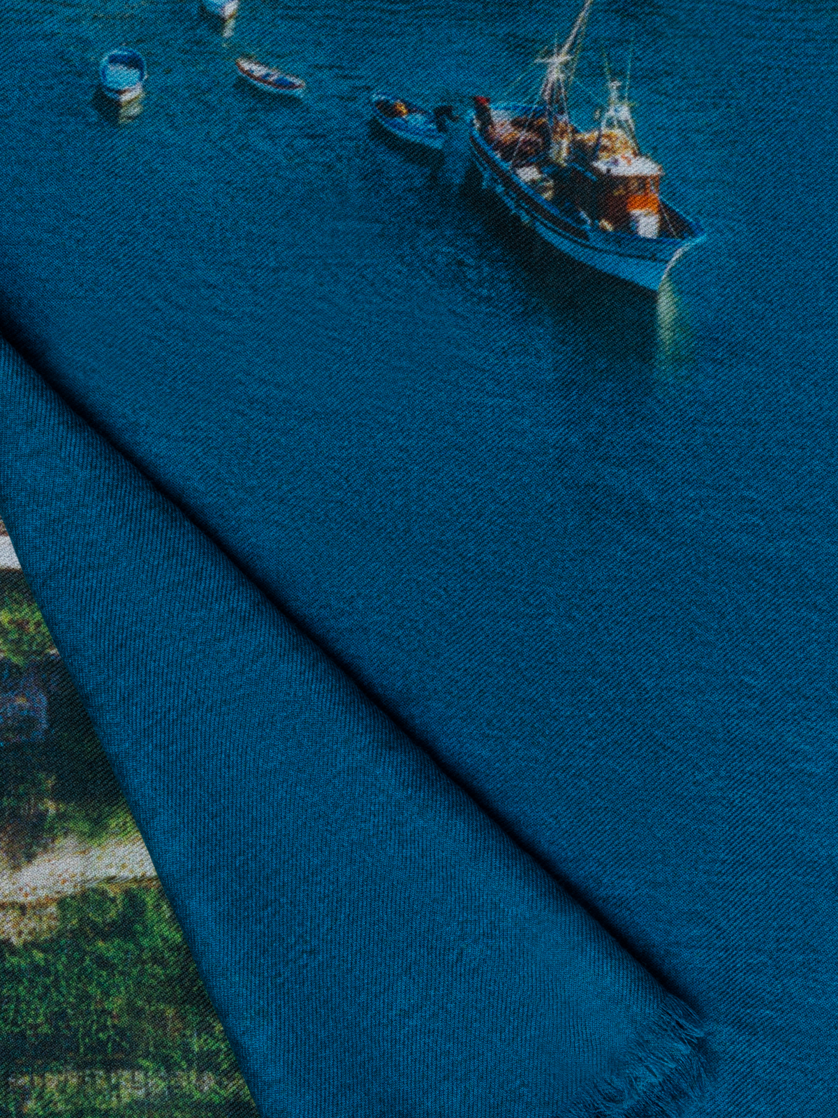 Designer Cashmere Silk Scarf with Marina Grande Print - blue - multicolor