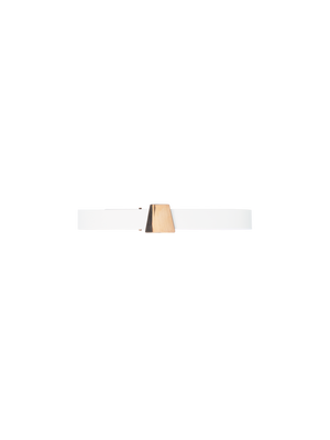 Designer Leather Belt with Gold Trapezoid Buckle - ecru - gold - white