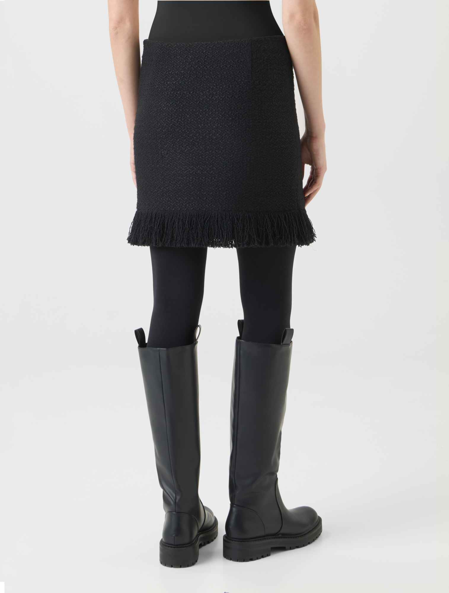 Designer Tweed Bouclé Fringe Hem Mini Skirt - black - neutral 