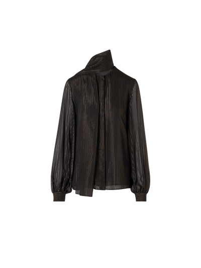 Designer Silk Lamé Blouse with Scarf - gold - black - multicolor