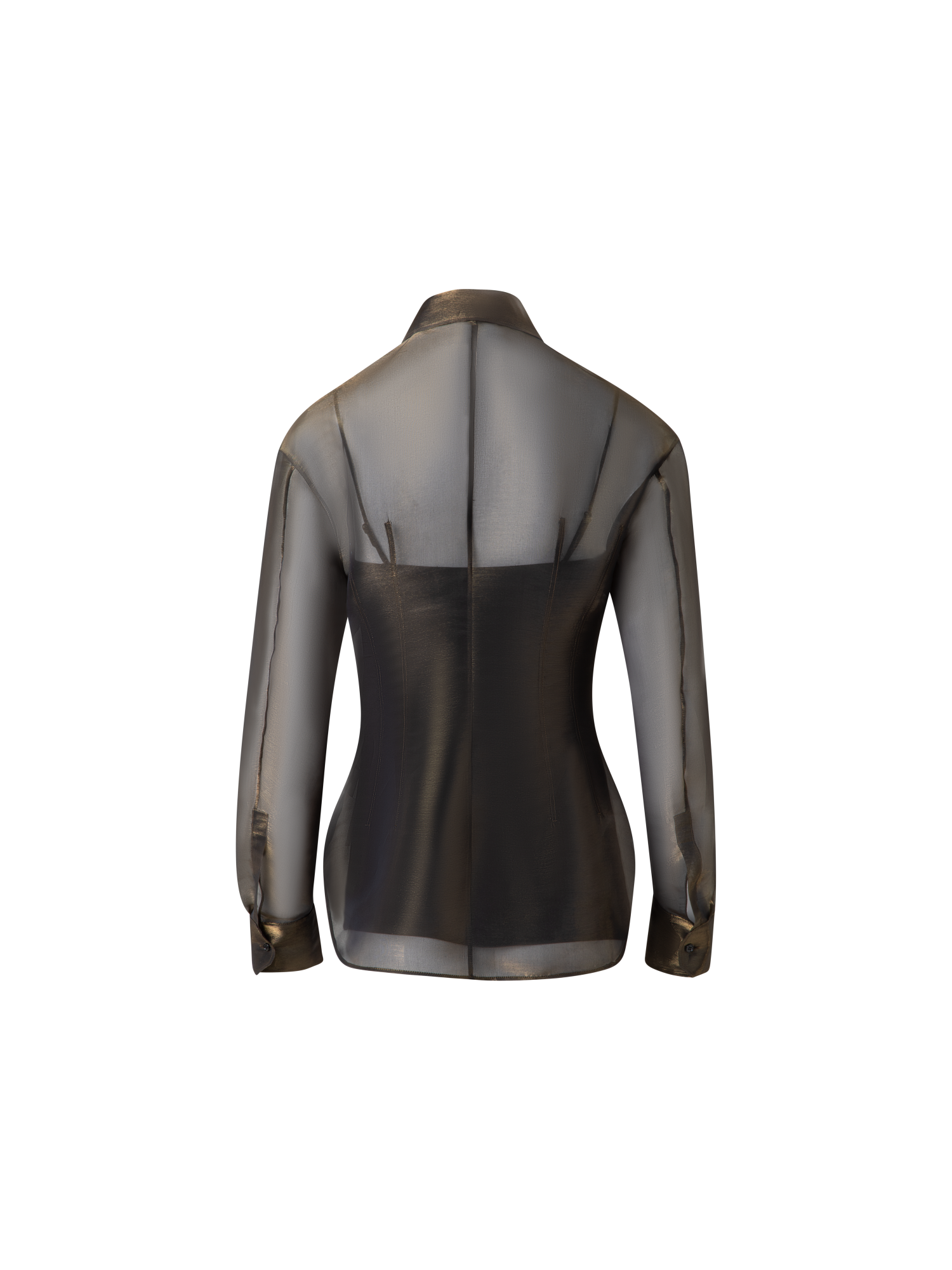 Designer Blouse in Sheer Organza Silk with Gold Shimmer - black - gold