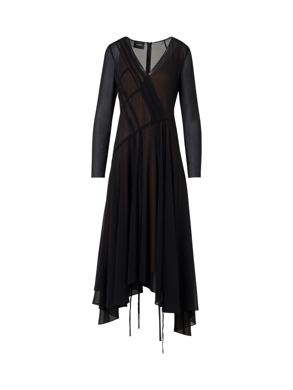 Designer Asymmetrical Silk Georgette Midi Dress - black