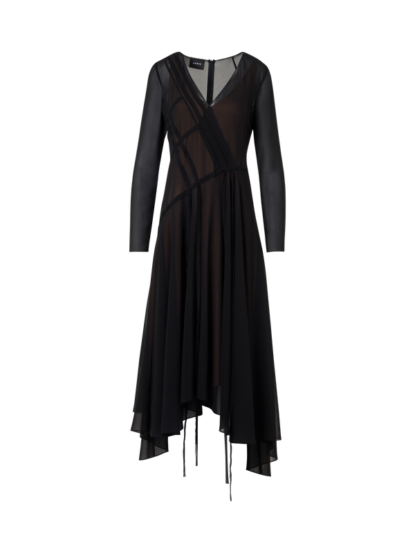 Designer Asymmetrical Silk Georgette Midi Dress - black