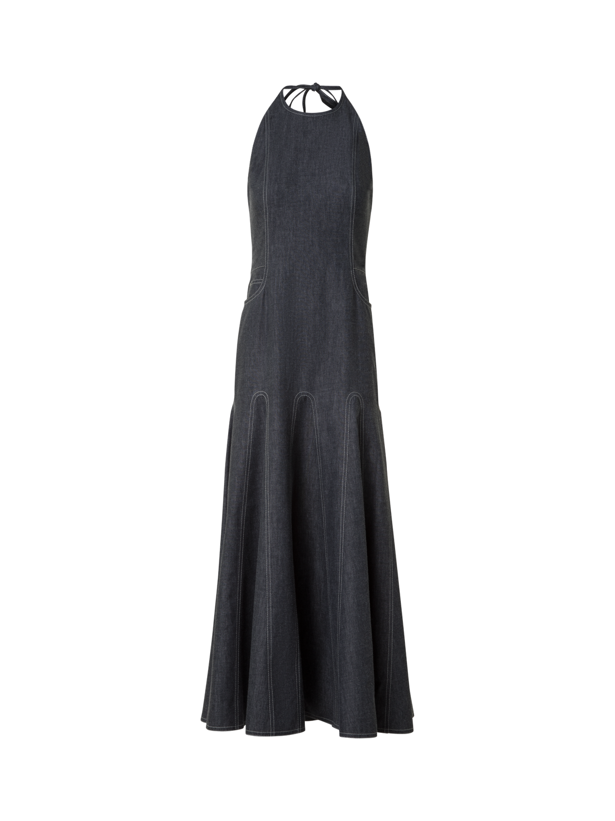 Designer Halter Top Denim Midi Dress - black