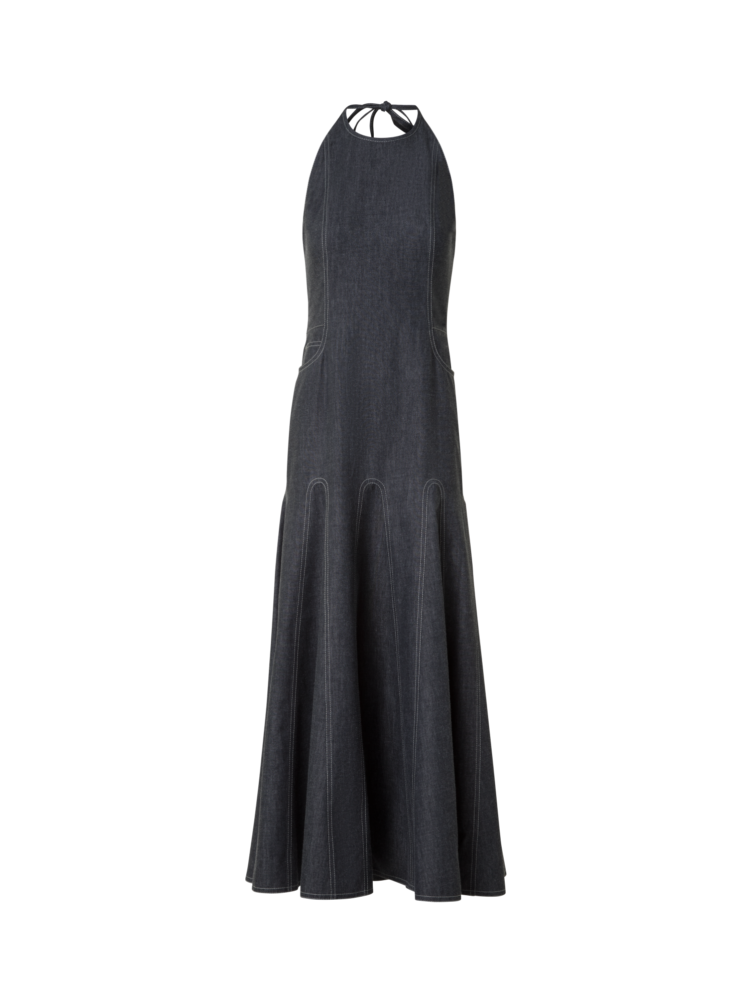 Designer Halter Top Denim Midi Dress - black