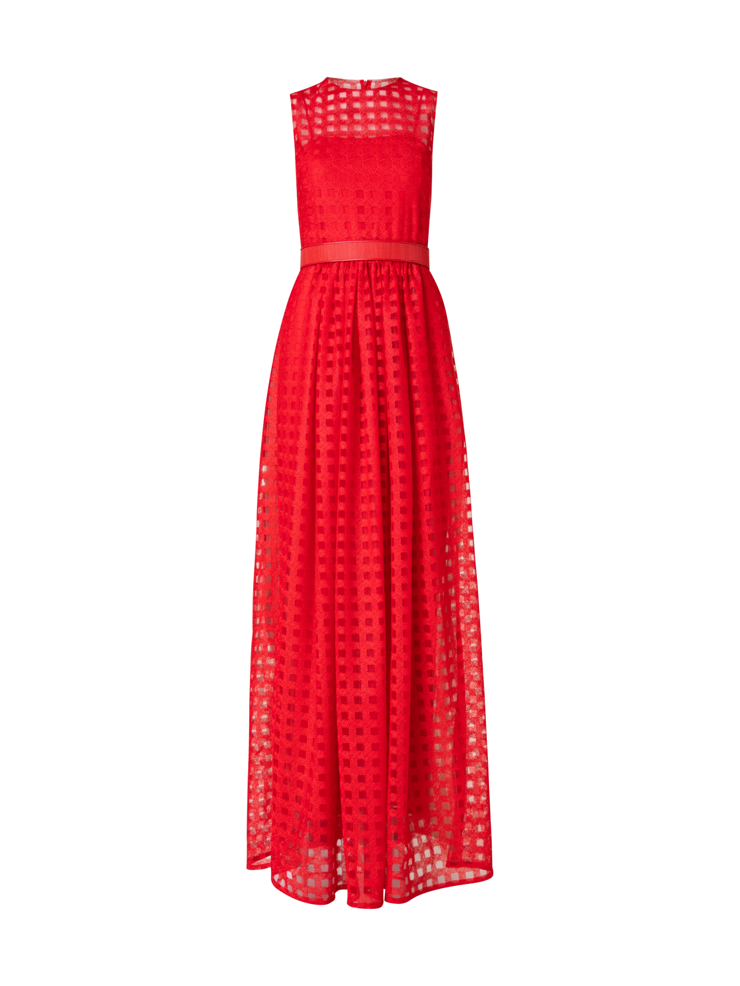 Designer Square Embroidery on Tulle Gown - red