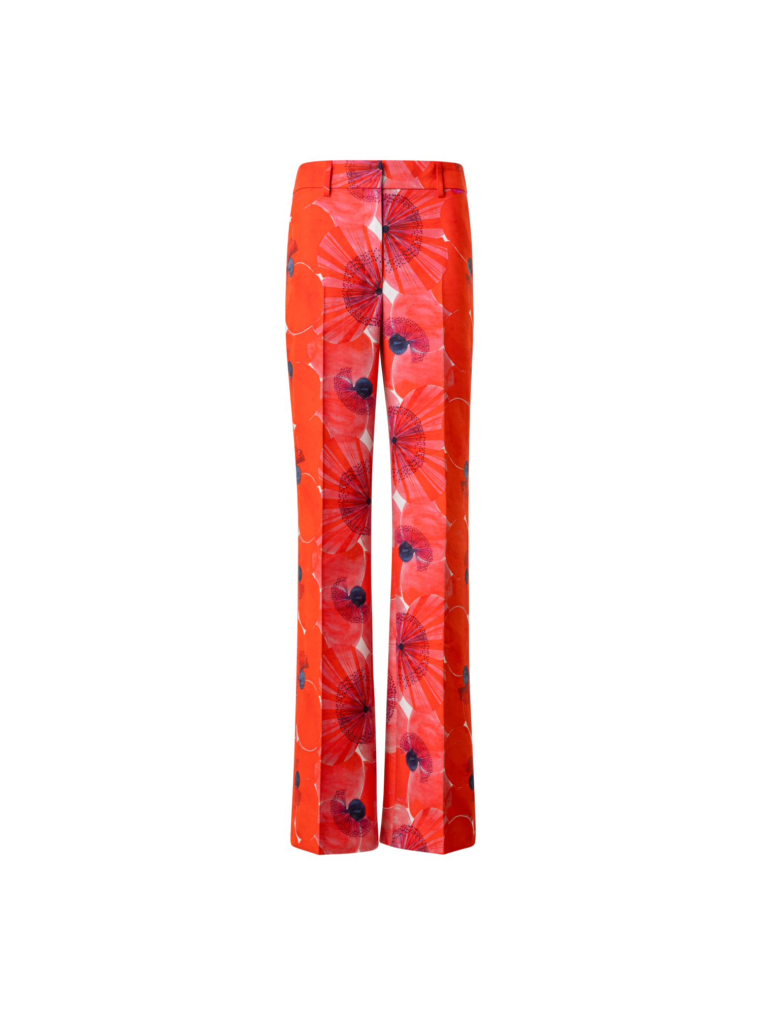 Designer Wide Straight Double-Face Pants with Poppy Print - multicolor - red