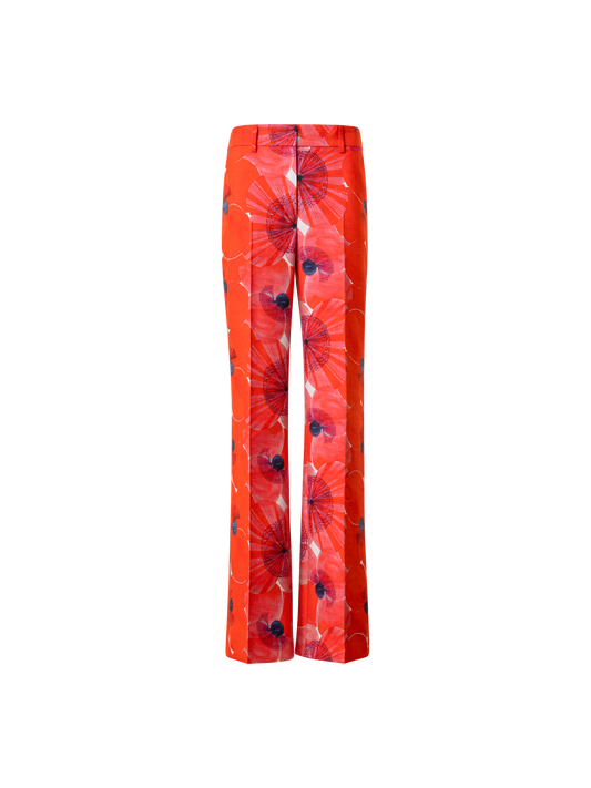 Designer Wide Straight Double-Face Pants with Poppy Print - multicolor - red