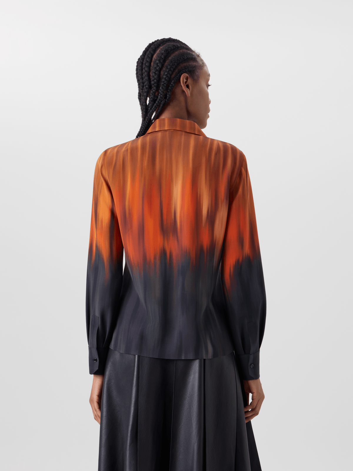 Designer Silk Blouse in Fuego Negro Print - black - red - multicolor - orange #editorial