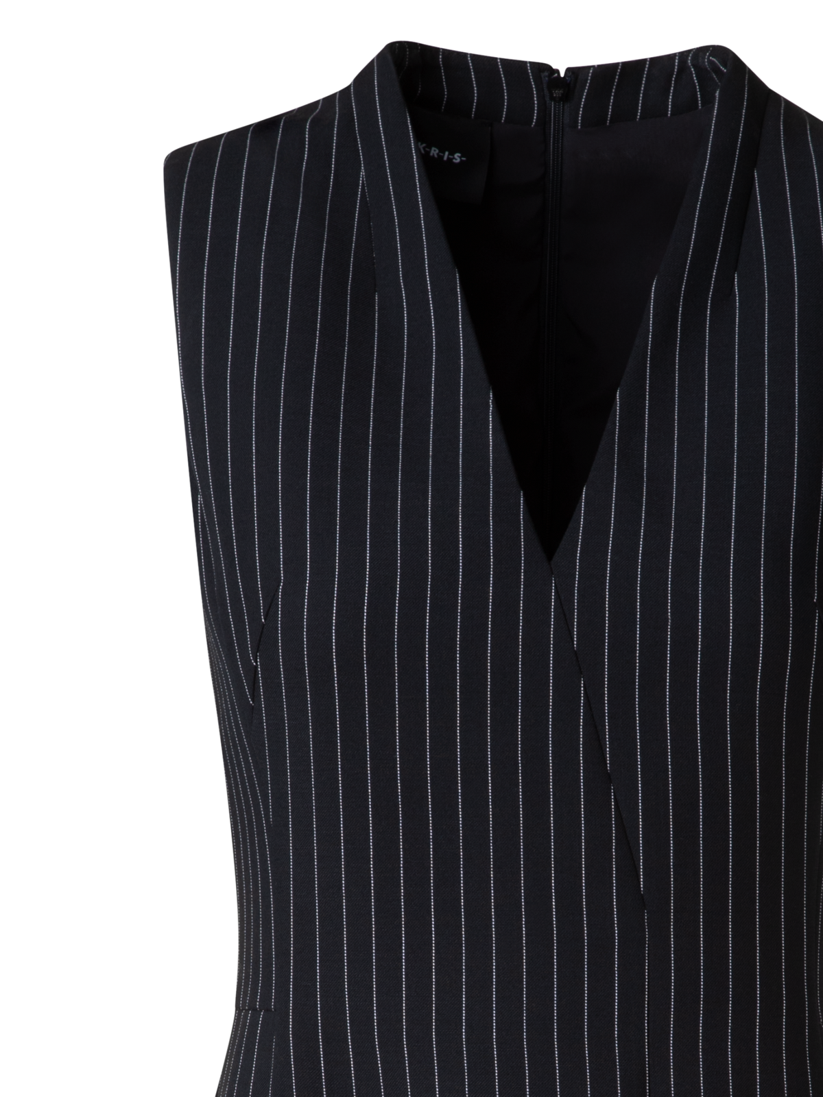 Designer Wool Double-Face Sheath Dress with Pinstripes - black