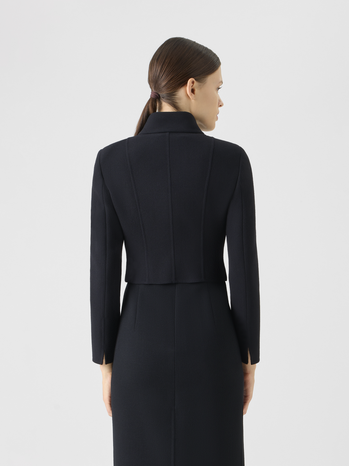 Designer Wool Crêpe Double-Face Short Jacket - black #editorial