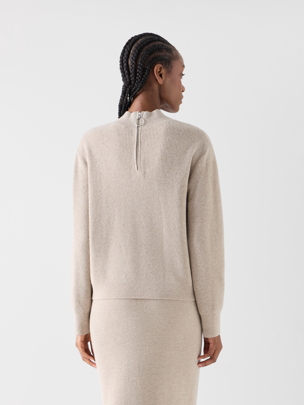 Designer Wool Cashmere Mock Neck Sweater - beige 