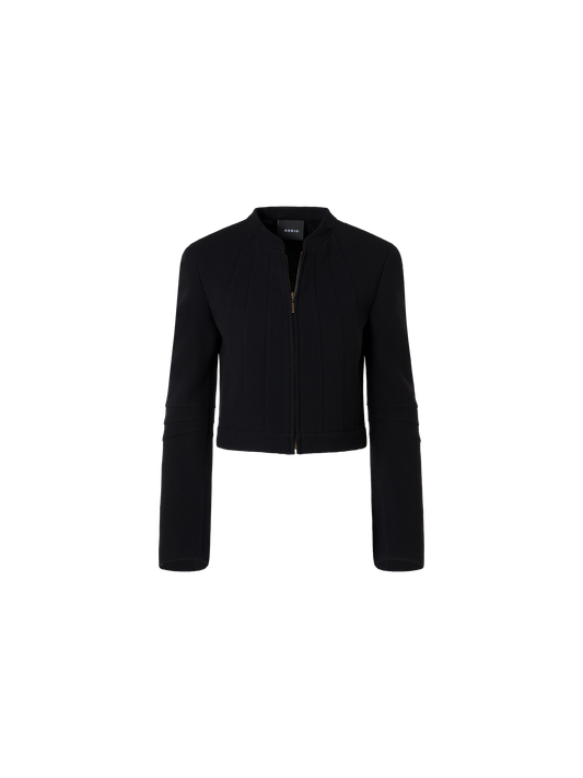 Designer Short Fitted Wool Crêpe Double-Face Jacket - black