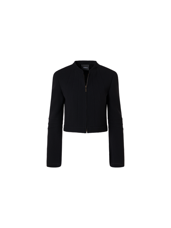 Designer Short Fitted Wool Crêpe Double-Face Jacket - black