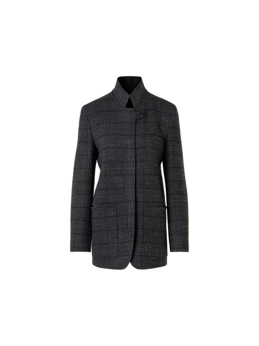 Designer Cardigan Jacket in Prince of Wales Wool Double-Face - grey - multicolor - black