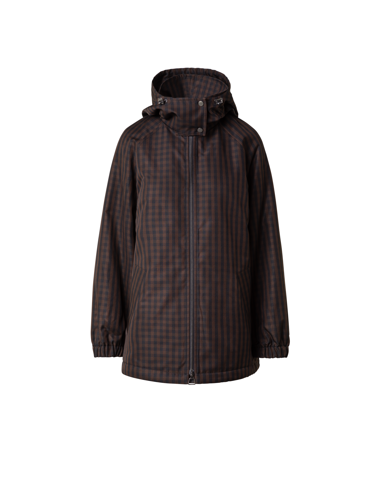 Designer Oversize Silk Parka with Vichy Check - brown - multicolor