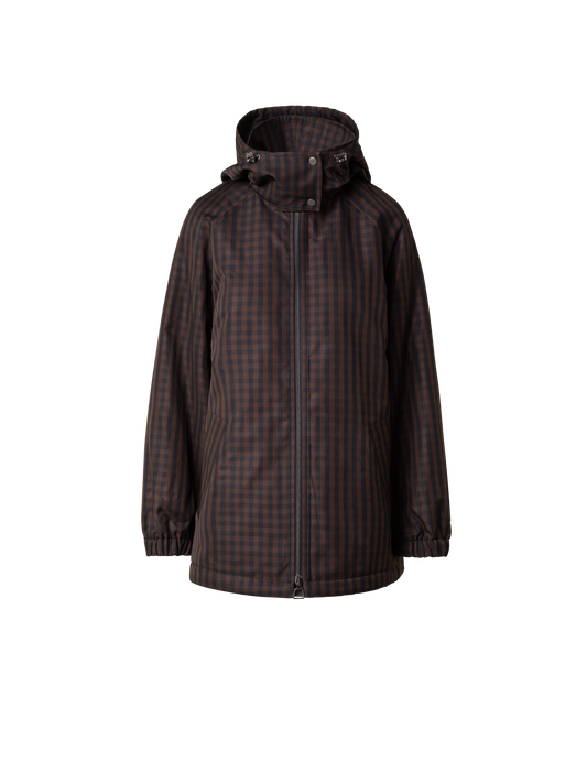 Designer Oversize Silk Parka with Vichy Check - brown - multicolor