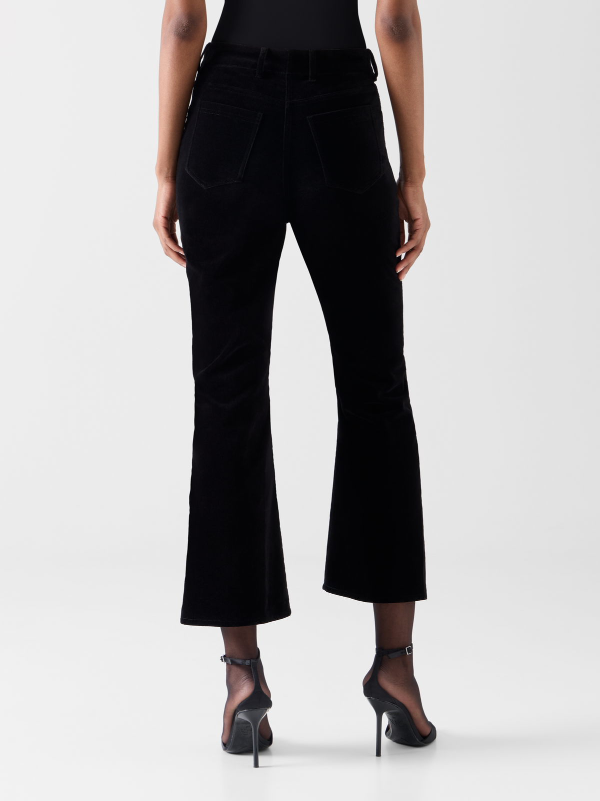 Designer Cropped Bootcut Cotton Stretch Velvet Pants - black 