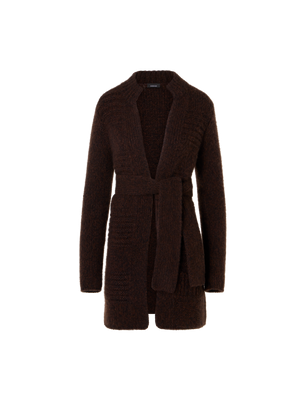 Designer Cashmere Silk Mouliné Long Cardigan - black - brown - multicolor