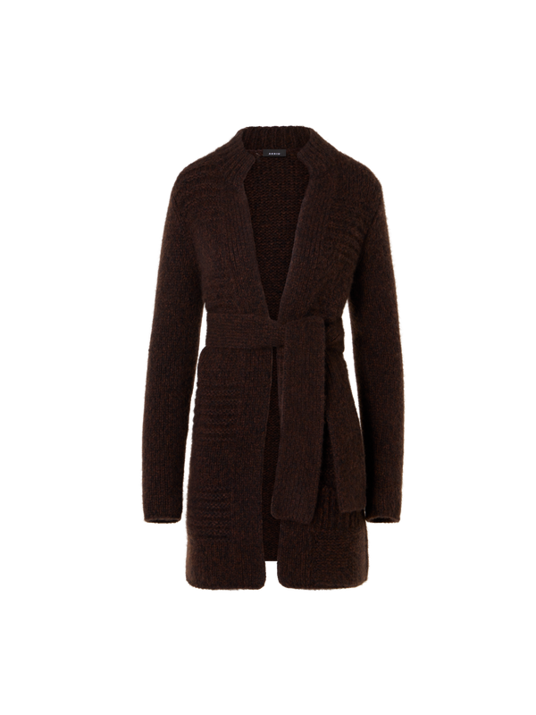 Designer Cashmere Silk Mouliné Long Cardigan - black - brown - multicolor