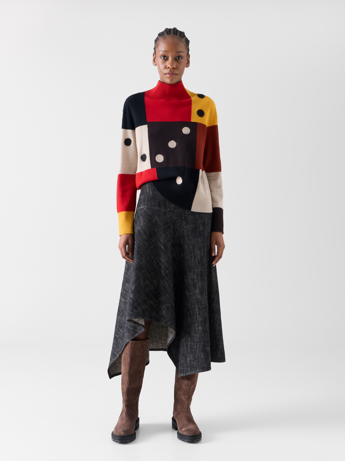 Designer Dice Intarsia Colorblock Wool Cashmere Sweater - multicolor 