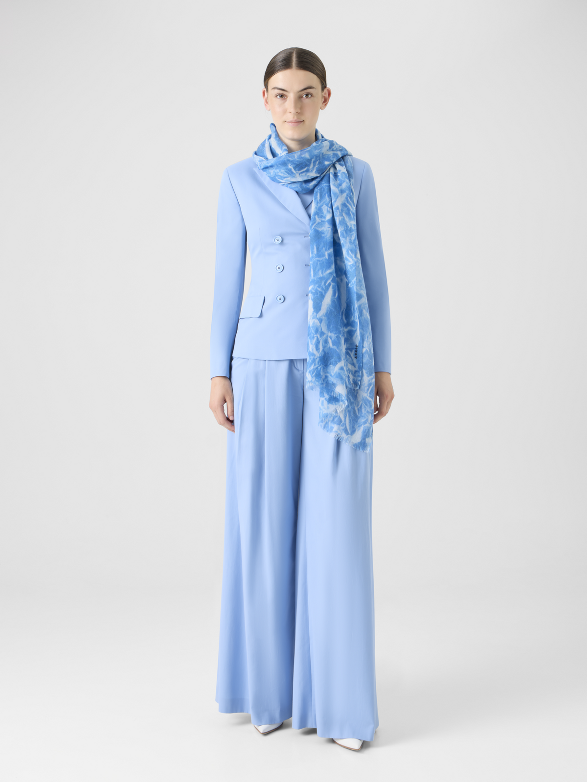 Designer Cashmere Scarf with Whitecaps Print #editorial