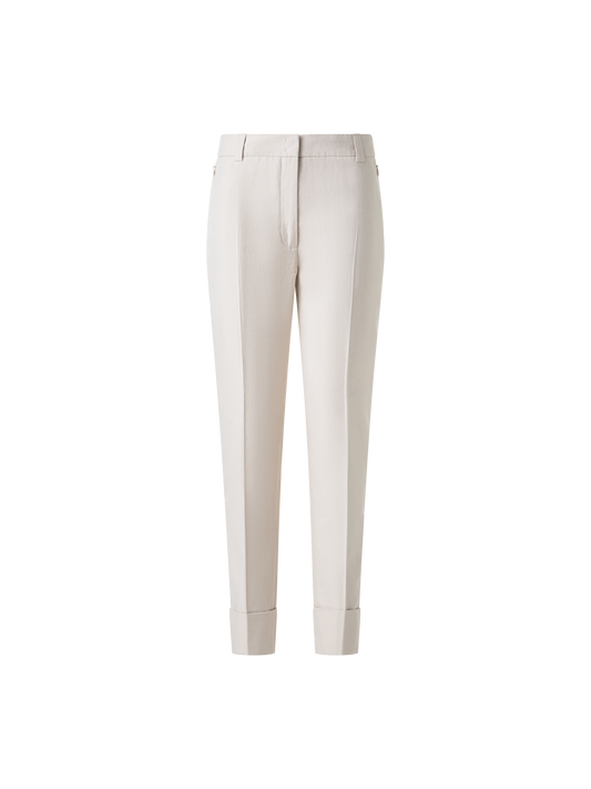 Designer Cropped Tapered Cotton Silk Double-Face Pants - neutral - grey - beige