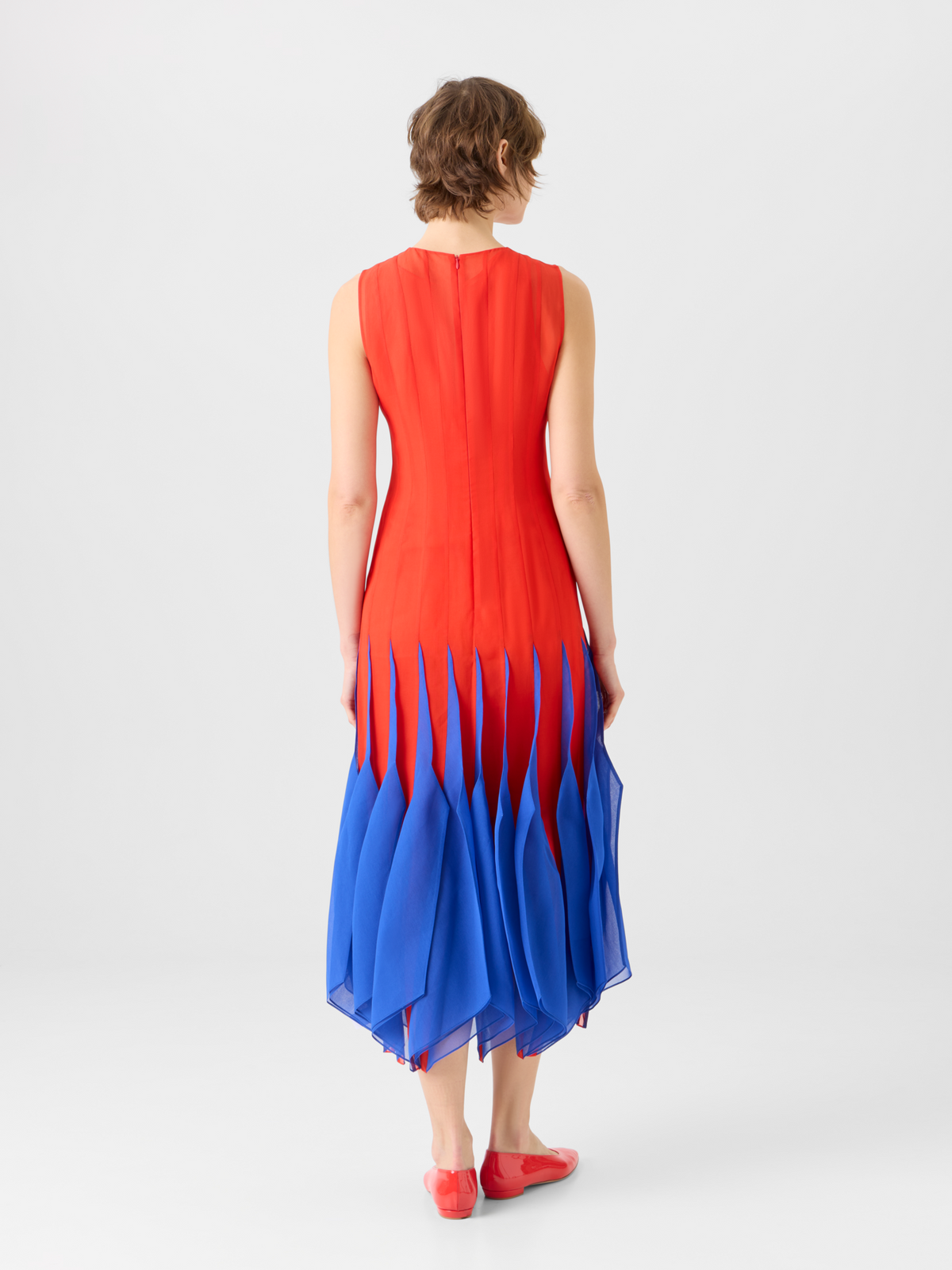 Designer Silk Midi Dress with High Plains Insets - multicolor - red