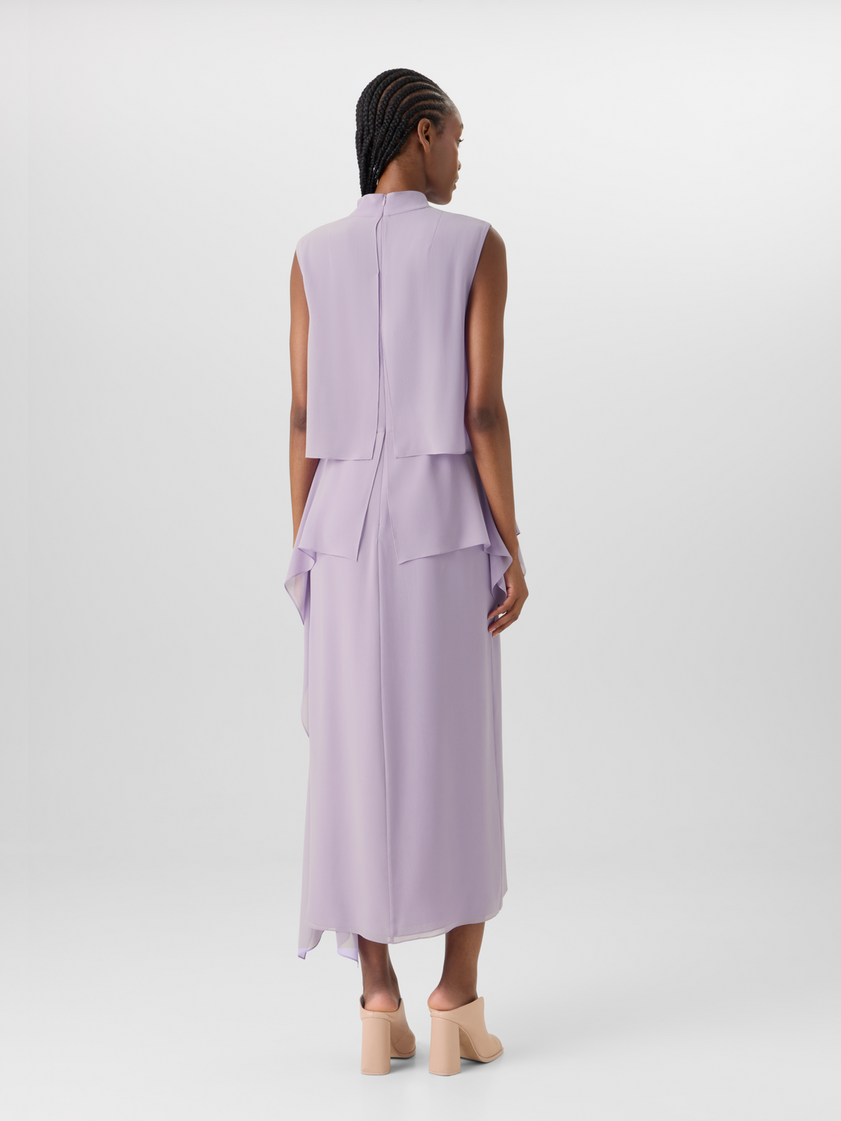 Designer Sleeveless Silk Georgette Dress - pastel #editorial