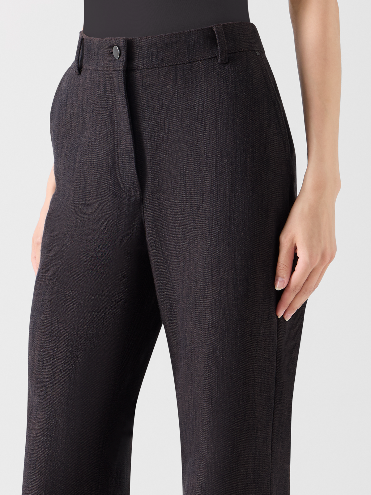 Designer Bootcut Pants in Brushed Winter Denim - brown 