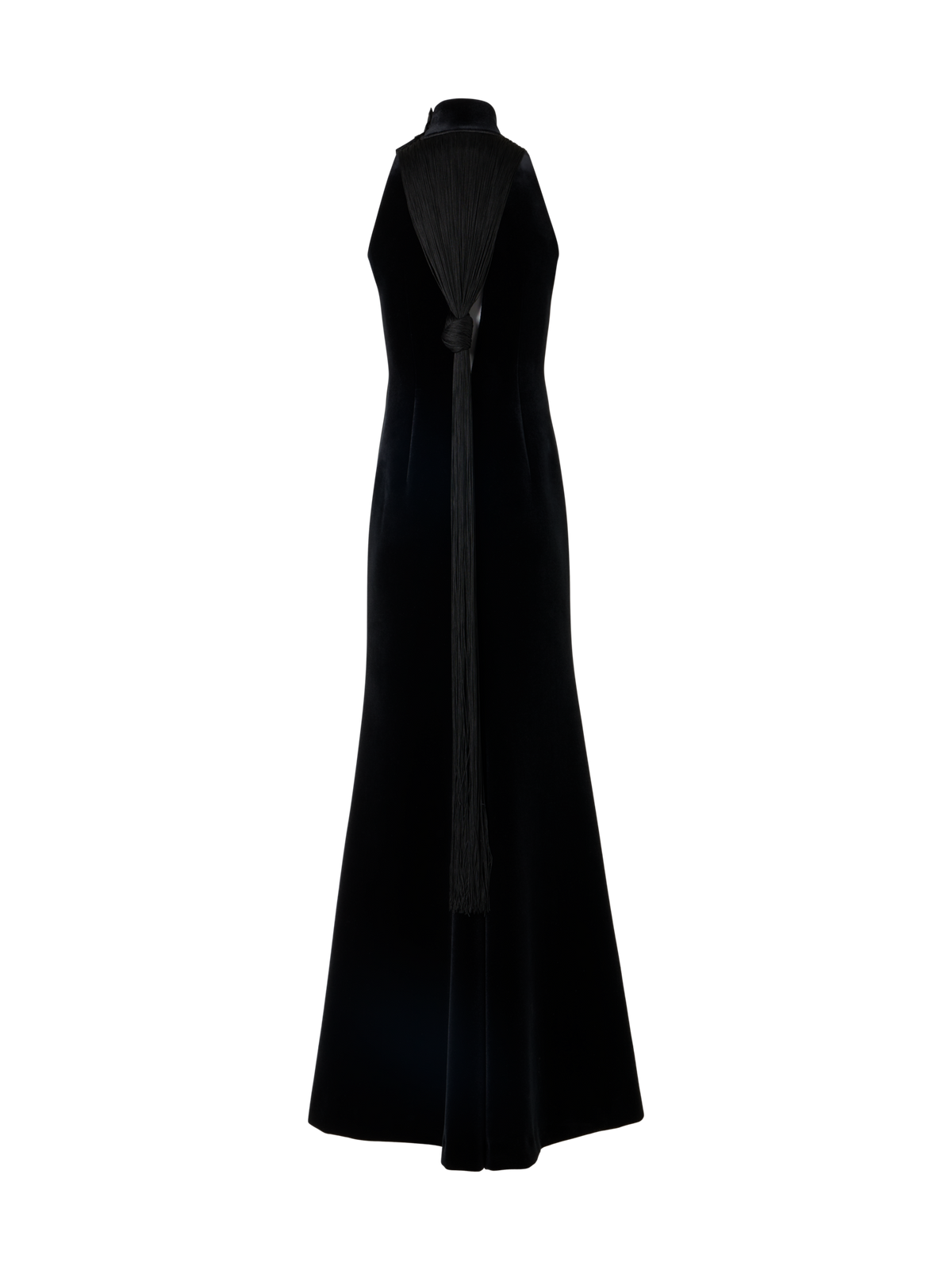Designer Velvet Halter Gown with The Fringe Knot - black