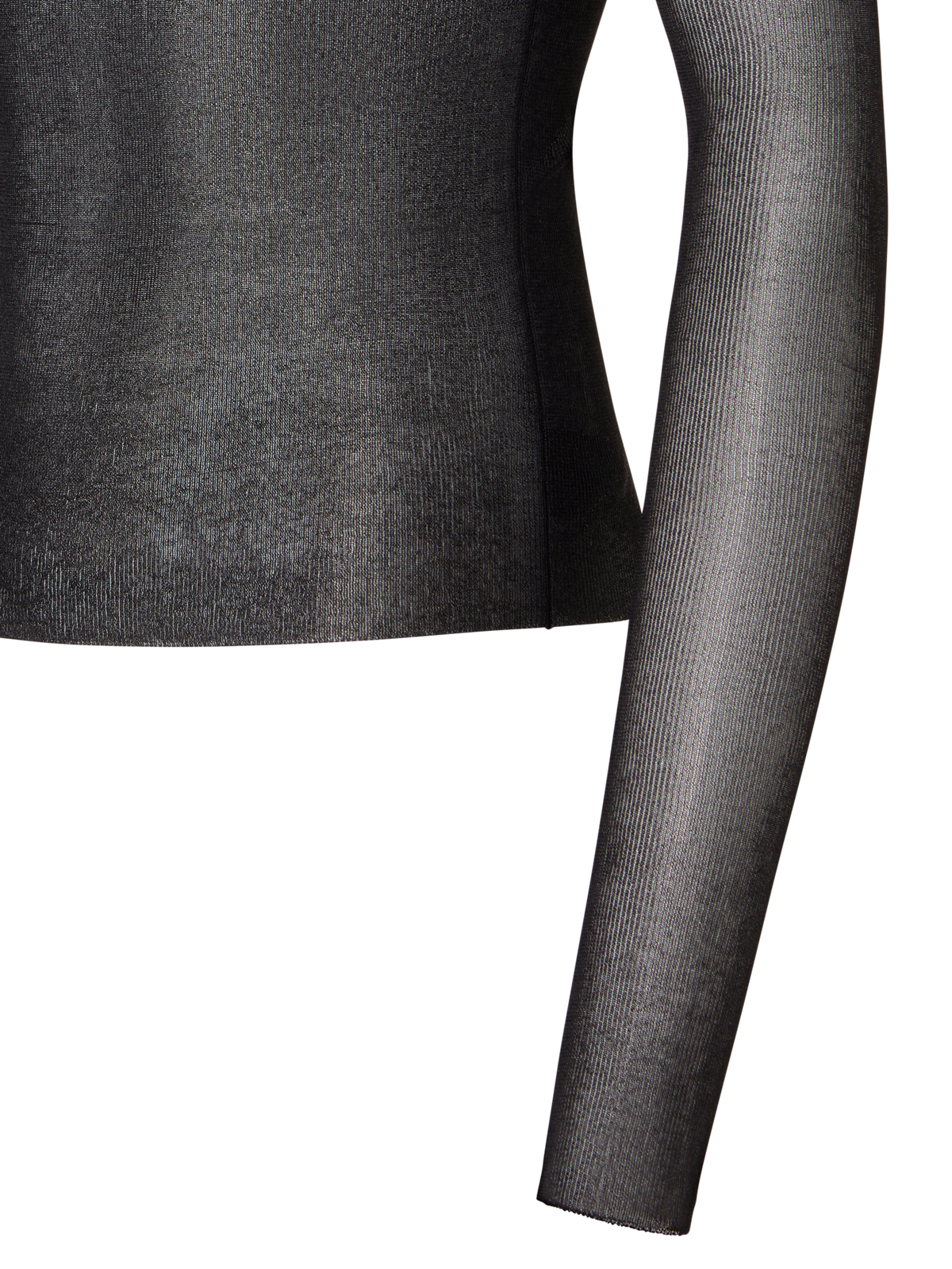 Designer Transparent Silk Fine Rib Sweater with Thumb Holes - black