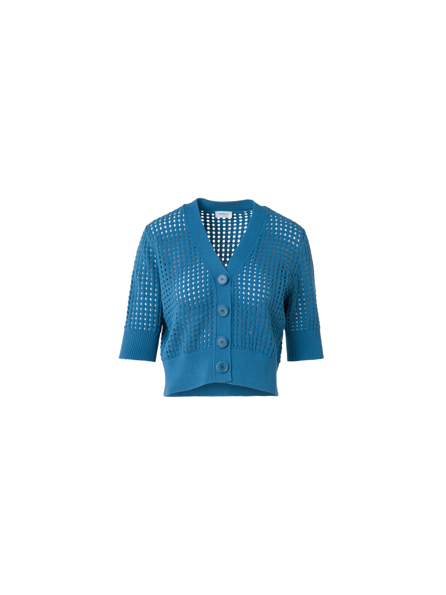 Designer Cropped Cardigan in Chunky Cotton Mesh - blue