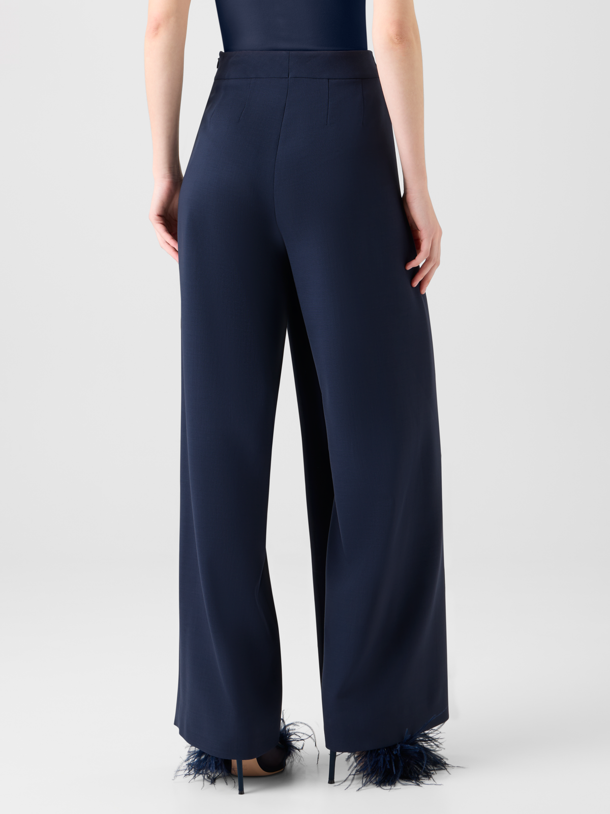 Designer Straight Wool Double-Face Pants with Apron Wrap - neutral - navy - blue #editorial