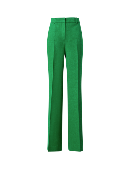 Designer Wide Straight Linen Wool Double-Face Pants - green