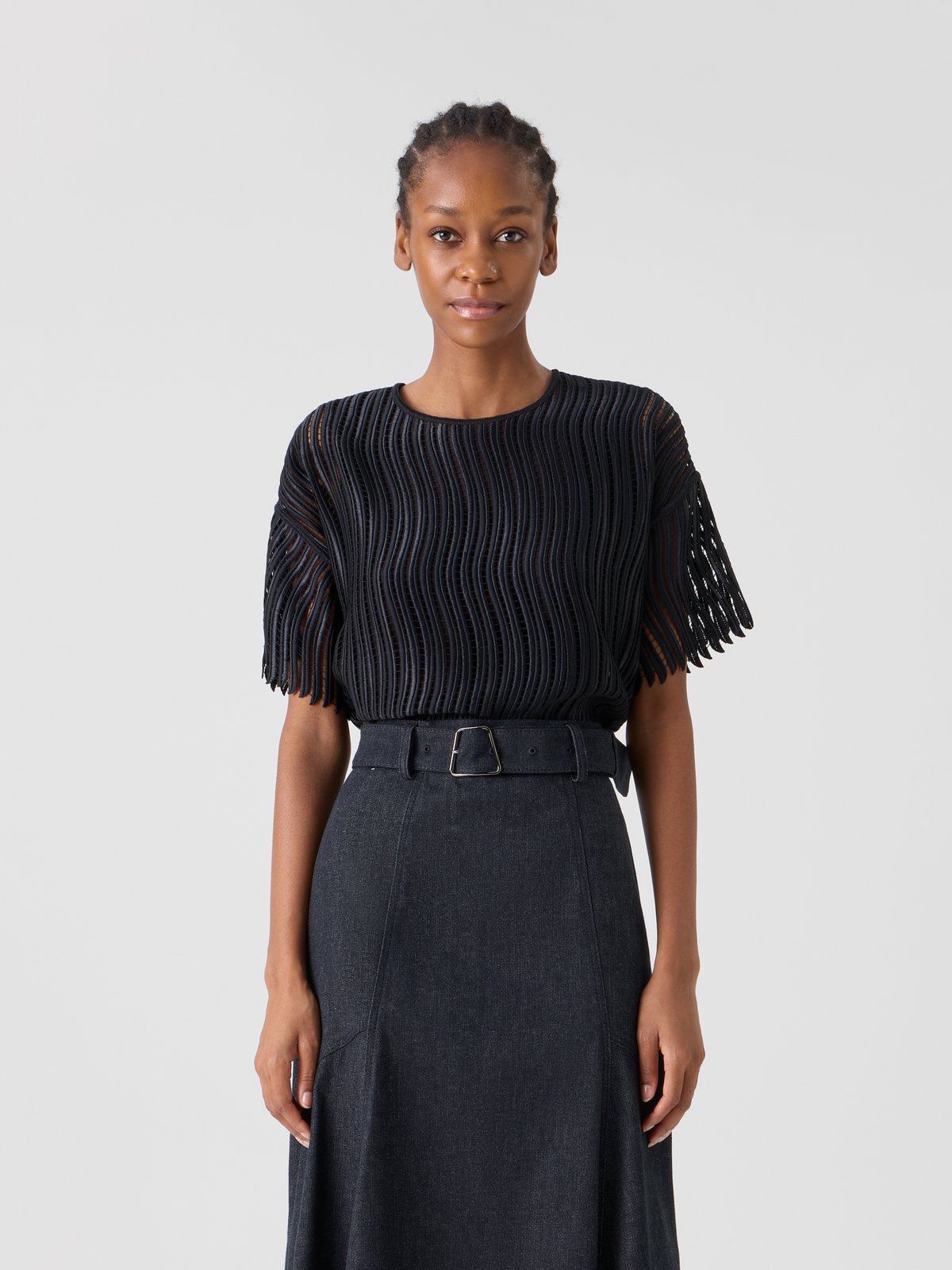 Designer Boxy Blouse in Wave Guipure - black