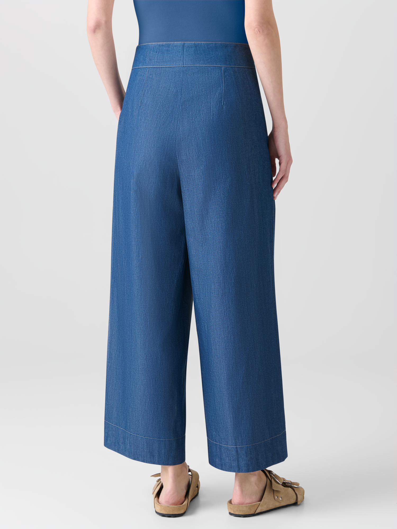 Designer Wide Lightweight Cotton Denim Culottes - blue 