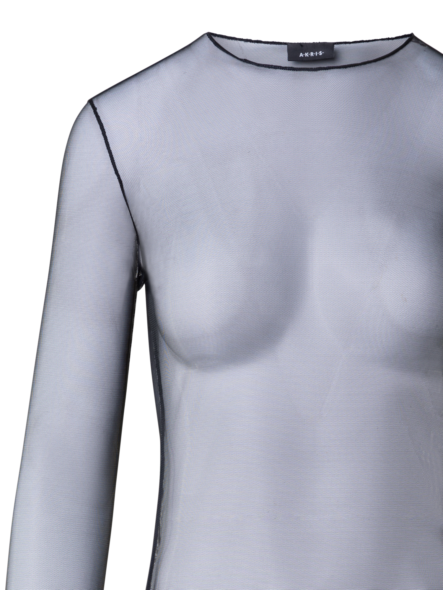 Designer Long Sleeve Sheer Mesh Layering Top - black