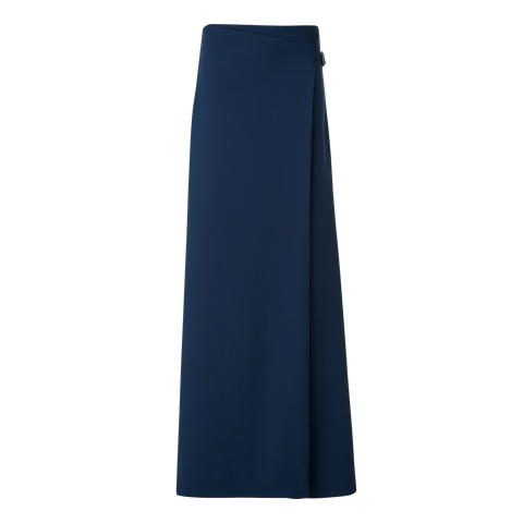 Straight Wool Double-Face Pants with Apron Wrap