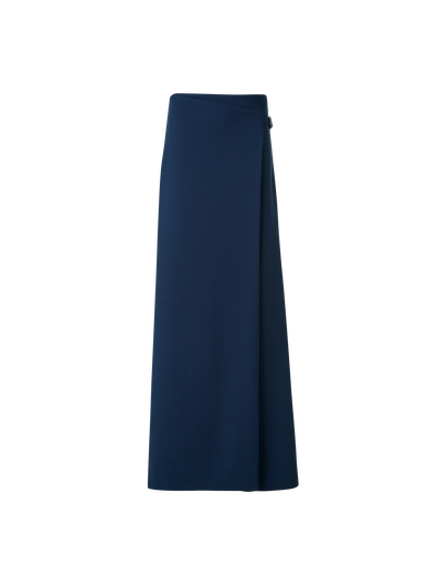 Designer Straight Wool Double-Face Pants with Apron Wrap - neutral - navy - blue