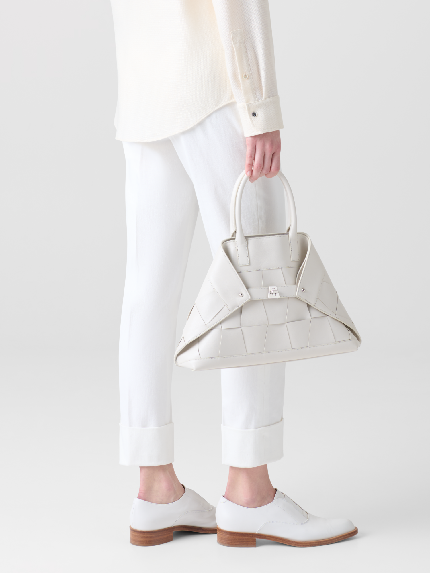 Designer Cropped Tapered Cotton Denim Pants - neutral - ecru - white