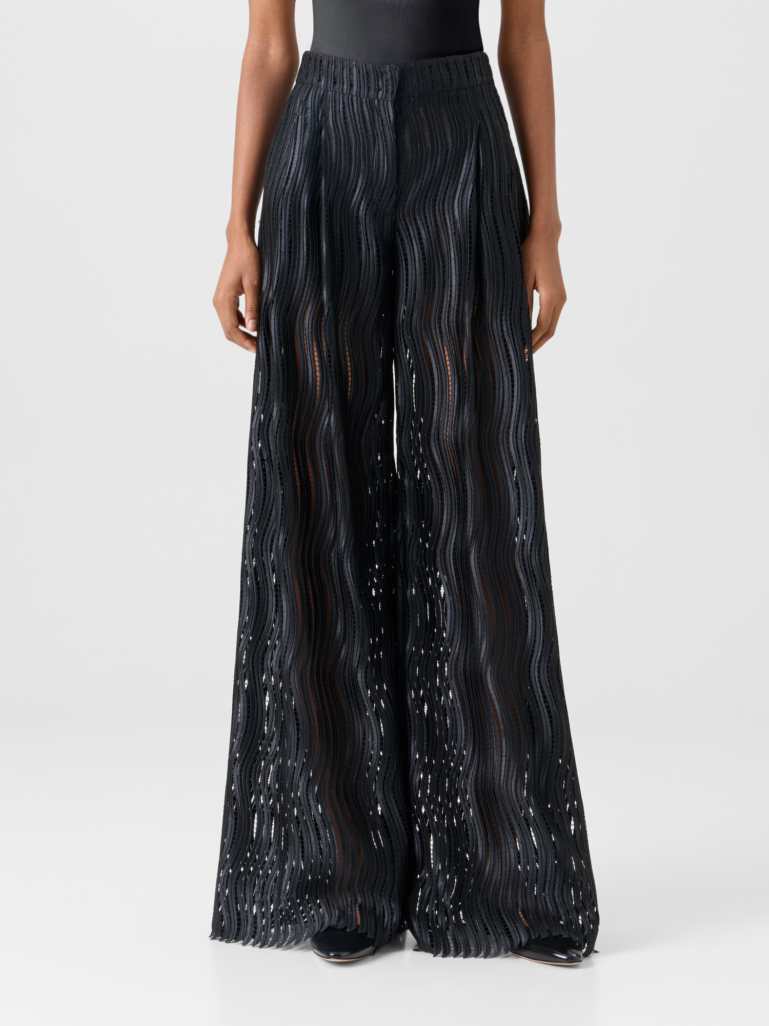 Designer Cassie Wide Pants in Wave Guipure - black