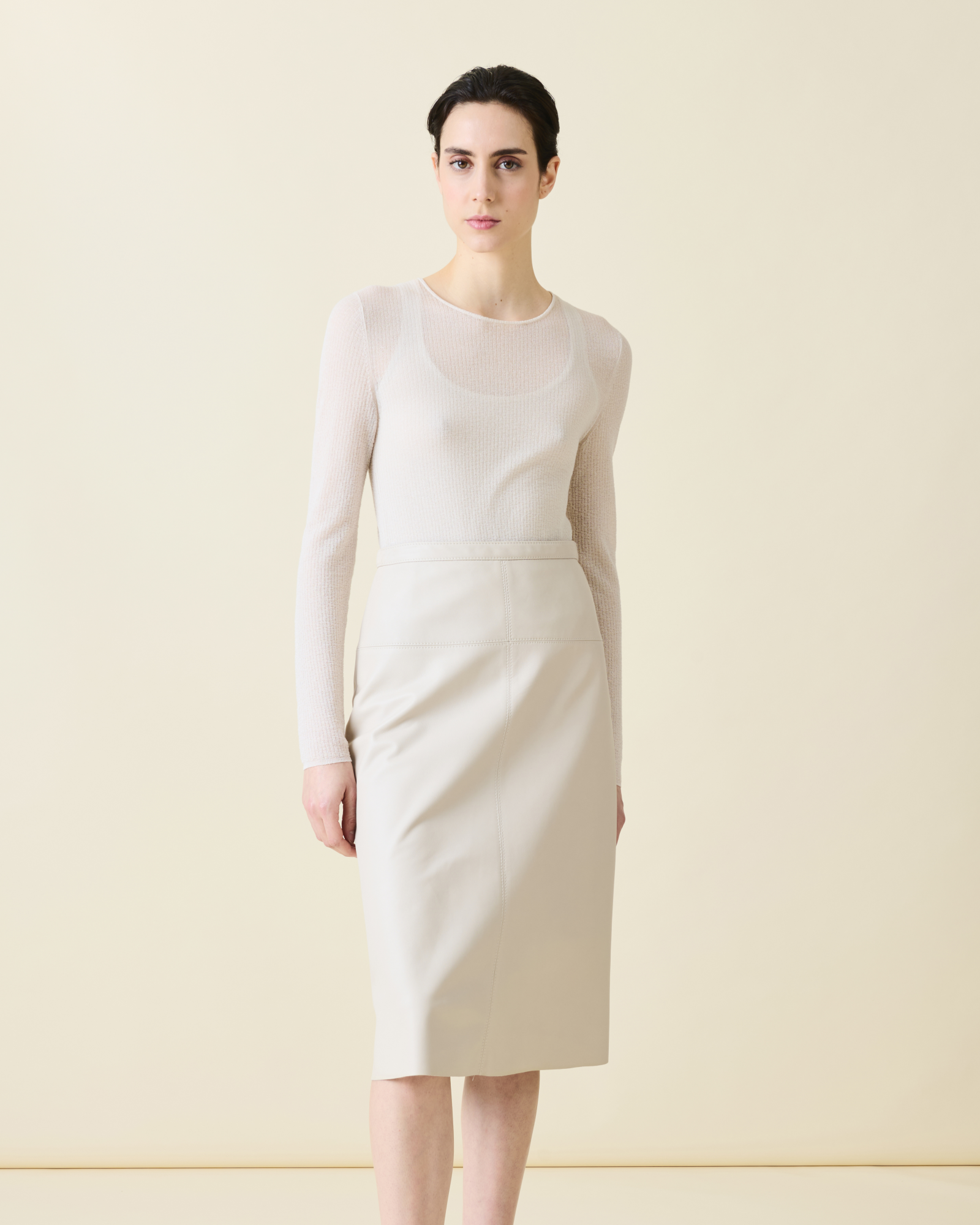 Designer Lamb Nappa Leather Pencil Skirt - neutral - grey - beige 