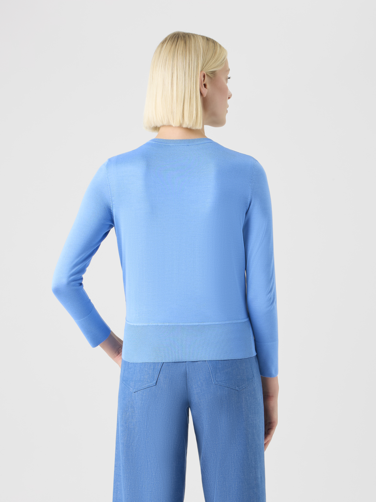 Designer Whitecaps Print Silk Cardigan - blue 