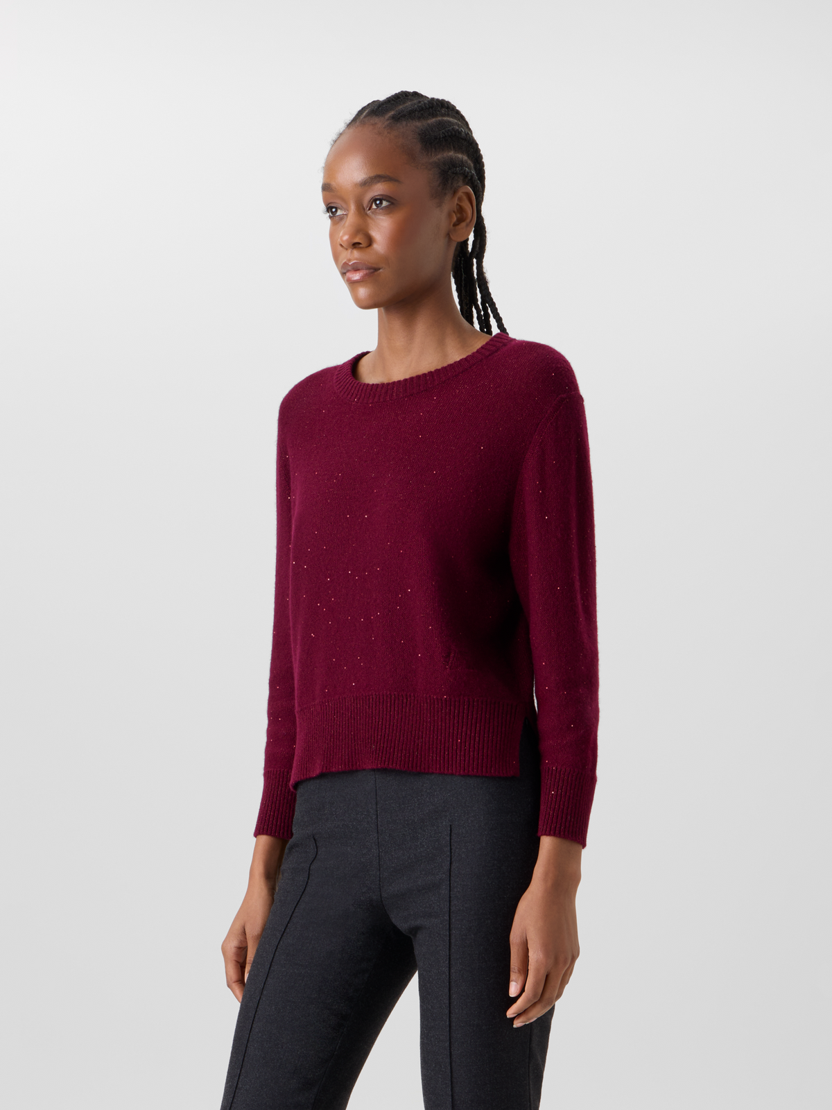 Designer Cashmere Sweater with Fine Sequins - red 
